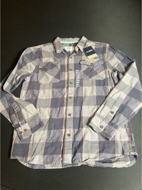 Jetty Plaid Flannel Shirt Men's Small Gray Blue Eco Cotton NWT